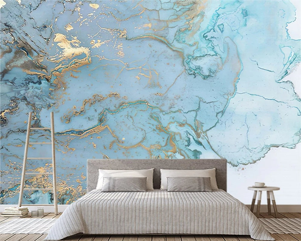Blue & Gold Marble 3D Wallpaper